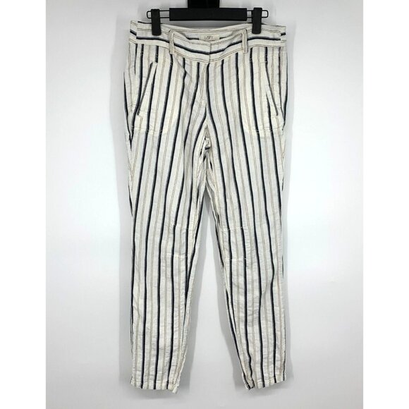 Ann Taylor LOFT Pants Linen Blend White Blue Stripe Skinny - Picture 1 of 8